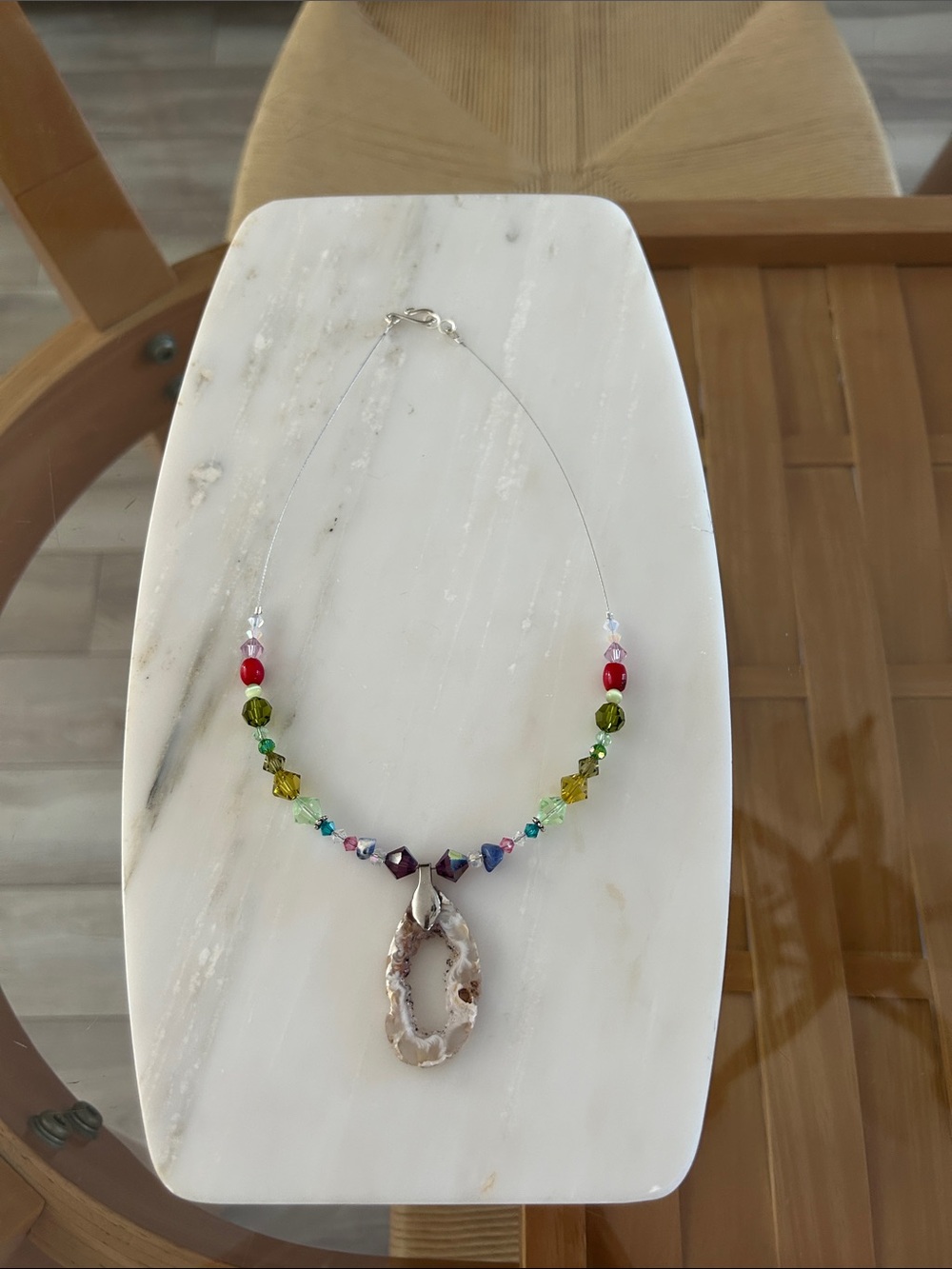 Necklace with large stone and multicolour beads
